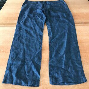 J. McLaughlin 100% Linen Pants Women 38 Blue High Rise Pockets Stretch Preppy